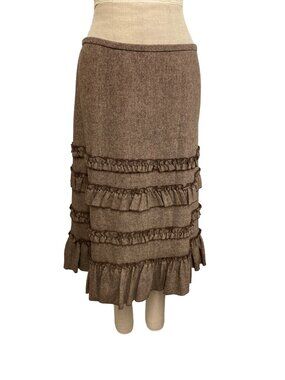 Ann Taylor Loft Brown Tiered Ruffle Midi Skirt Size 6 Wool & Rayon Blend
